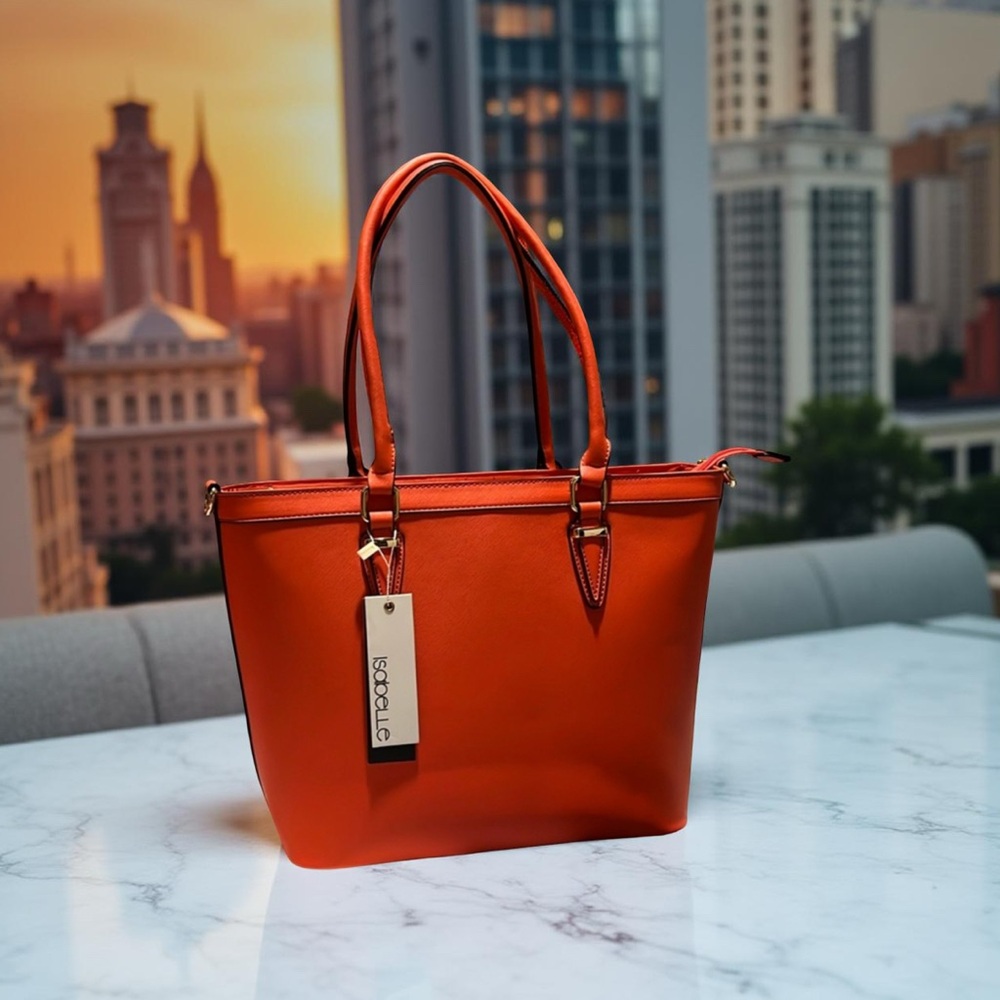 Red Faux Leather Tote Bag with Structured Design